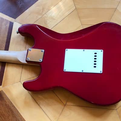 Vintage Crescent Red Sparkle Electric Guitar Stratocaster style image 10