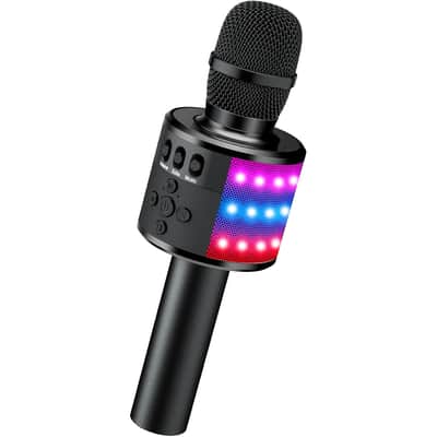 Bluetooth Wireless Karaoke Microphone with LED Lights,4-in-1 Portable Handheld Mic with Speaker Karaoke Player Singing Home Party Toys Birthday Gift for Kids Adults Boys Girls Q78(Black) image 1