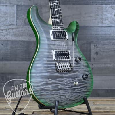 Mint PRS Wood Library CE-24 Satin Quilt Top - Faded Gray Black Green Burst with Gigbag image 10