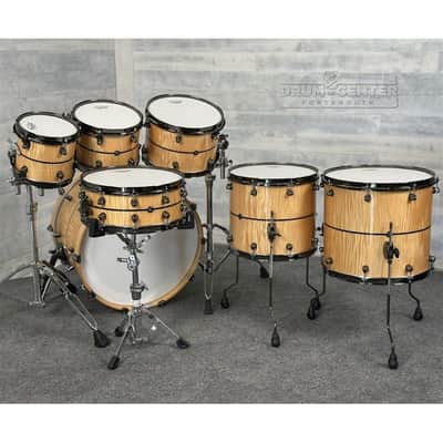 Pearl Masterworks 7pc Drum Set Fiddleback White Sycamore w/Black Nickel Hardware image 5