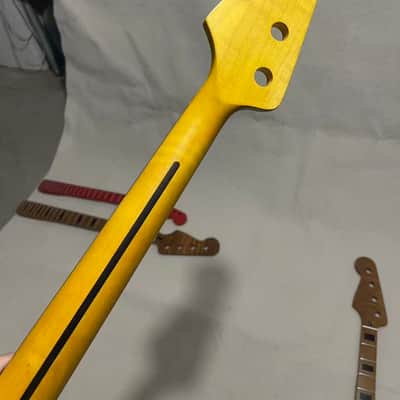 4-string electric bass neck jazz bass stainless steel 20 frets yellow flame Maple guitar neck 34inch hole 18mm Rosewood fingerboard image 4
