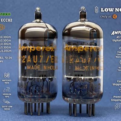 Amperex 12AU7 ECC82 • 1970 • 100% MATCHED & BALANCED Gm & mA Pair • Strong NOS • Orange Globe • Philips, Heerlen ΔOB2 MATCHED CODES • Amplitrex AT-1000 Digitally Tested • Quite Very Low Noise • A-03-04 image 1