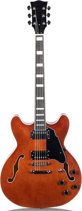 Semi-Hollow Body Electric Guitar Jazz Guitar with F-Hole, Maple neck, humbucker Pickups (Brown) image 1