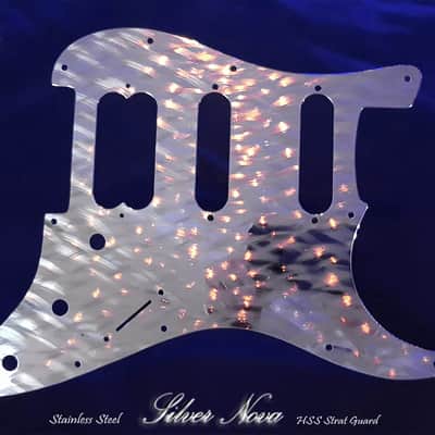 Silver Nova Stainless Steel Pickguard for Fender Stratocaster HSS Pro Steel Chrome Metal Strat Guard image 7