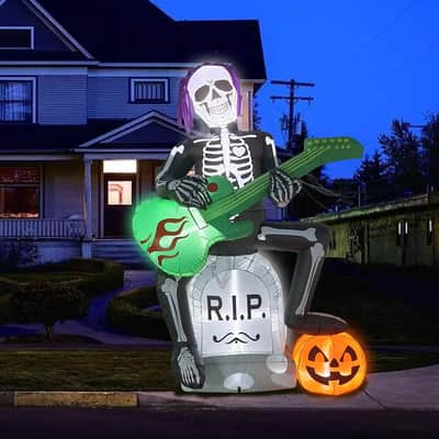 7FT Rocker Skeleton Halloween Inflatable w/ LED Lights | DJ & Music Decor image 1