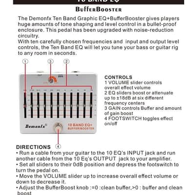Demonfx 10 Band EQ+ Buffer Boost Guitar Bass Effect Pedal Equalizer Buffer Boost image 7