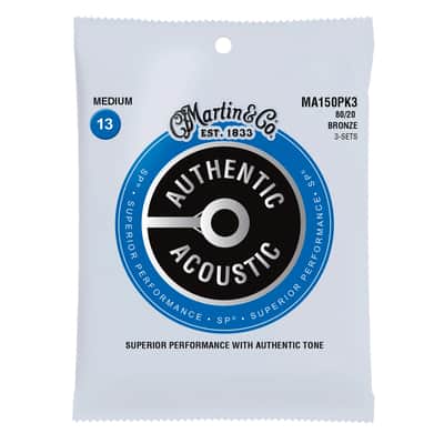 Martin MA150PK3 Authentic Acoustic SP 80/20 Bronze Acoustic Guitar Strings - Medium (.13 - .56) 3-Pack