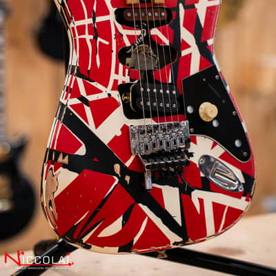 EVH Striped Series Frankenstein Frankie, Maple Fingerboard, Red with Black Stripes Relic image 1