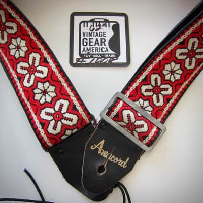 ACE Guitar Strap Amacord Branded Genuine Vintage Part Circa-1960s-Red White & Black image 4