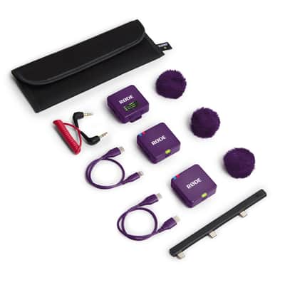 Rode Wireless GO (Gen 3) Compact Wireless Microphone System (Purple) with 2x White Interview GO Handheld Adapters image 5