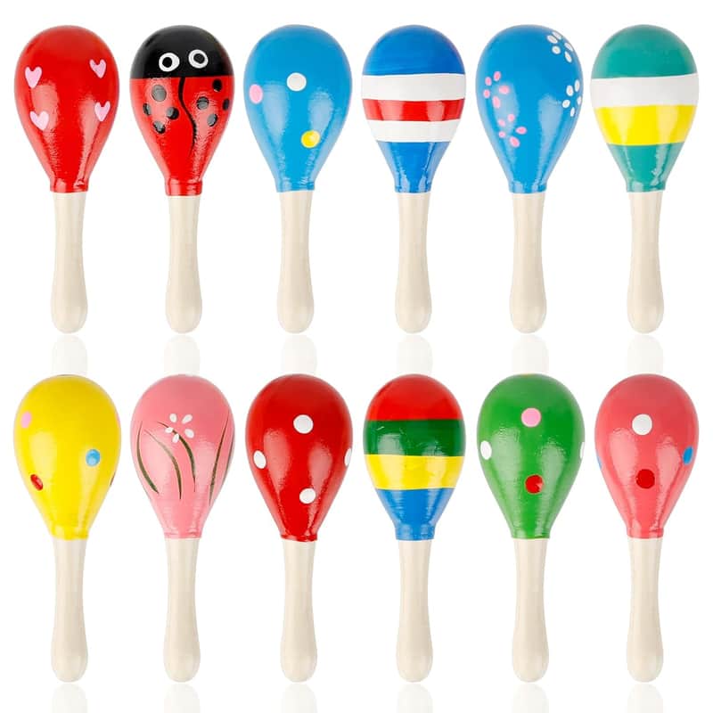 2025 Unbranded 12 Pcs Wooden Baby Maracas, Colorful Musical Eg...