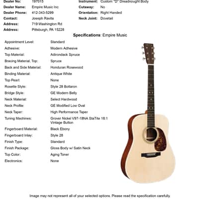 Martin Custom Shop D-28 Style Adirondack Spruce/Honduran Rosewood - Natural #53706 (Empire Music Spec) image 13