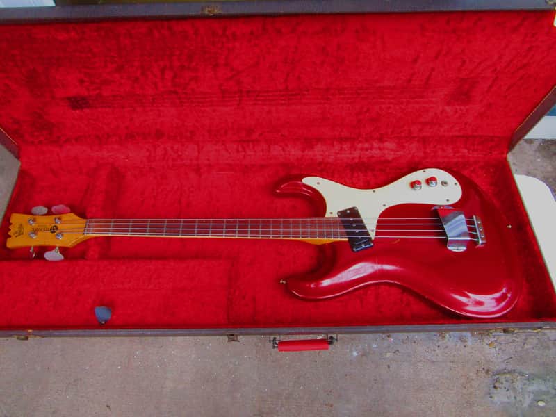Mosrite The Ventures Bass Guitar, 1964, Candy Apple Red, Case image 1