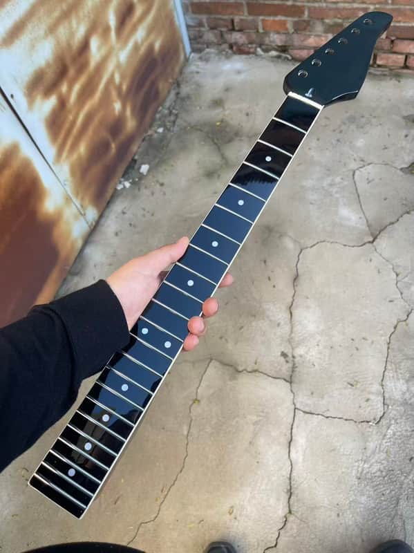 Round stainless steel 22 frets White binding black gloss Maple guitar neck 25.5inch hole 10mm sr image 1