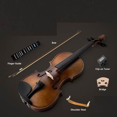 Violin 4/4 Full Size Set, Fiddle Solidwood for Beginners Adults, Acoustic Violin with Hard Case, Shoulder Rest, Rosin, Two Bows, Clip-on Tuner and Extra Strings image 3