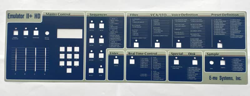 Brand New E-mu Emulator II+ HD Replacement Main Control Panel Overlay - MINT & NEW! image 1