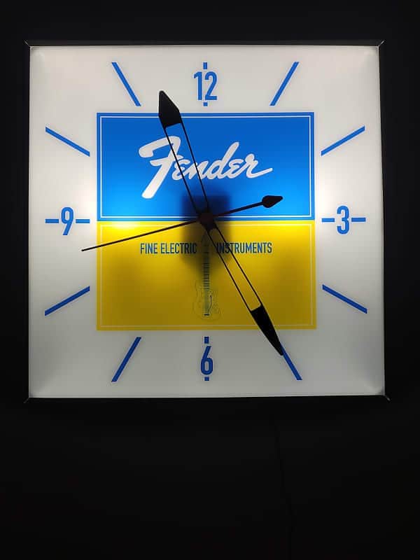 1963 Style Fender Musical Instruments Dealer Style Light-Up Clock Killer Cool Man Cave/Garage Item image 1