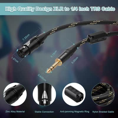 XLR to 1/4 Cable, XLR Female to 1/4 Cable 25FT 2Pack, TRS to XLR 1/4 inch (6.35mm) Cable, Quarter Inch to XLR Balanced Microphone Cable image 3