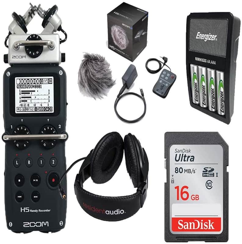 Zoom H5 Handy Recorder Four-Track Portable Recorder,APH-5 Accessory Pack,Headphones,16 GB SD card,and Rechargeable Batteries image 1