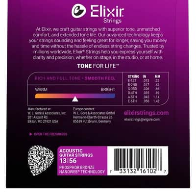 Immagine Elixir 16102 Nanoweb Phosphor Bronze Medium Guitar Strings 13-56 - 2