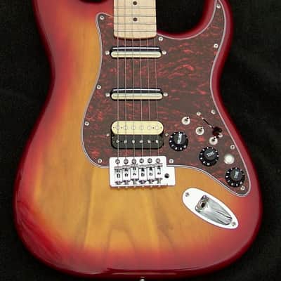 XX-Wide 2" Neck Cherry Burst Light 6lb. Strat with Ebony/Maple Neck + 3 Matching Humbucking  Pickups + 3 Coil Spit Toggles + Kill Switch + Leveled, Crowned and Polished Frets + Grover 406c Locking Tuners and Full Setup Included! image 3