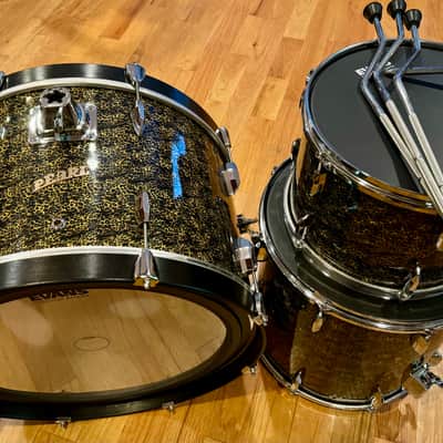 Pearl 60s Mahoghany drum set Leopard wrap 13,16,22 - Evans USA heads image 3