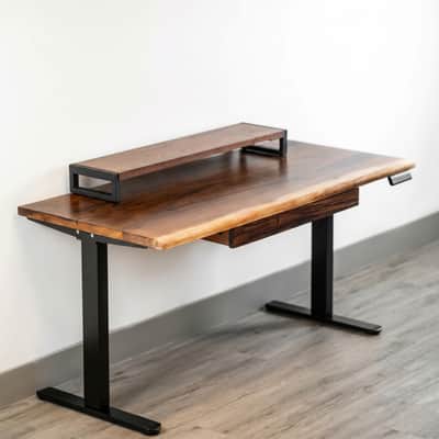 Height-Adjustable Walnut Home Studio Desk with Keyboard Tray Solid Wood  image 4