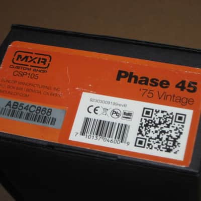lightly handled MXR EMPTY BOX ONLY for CSP105 Custom Shop '75 Vintage Phase 45 Phase Shifter (NO pedal / NO paperwork) 2010s - BOX: Black Cardboard / LABEL: Orange & Black / GRAPHIC: Silver image 6