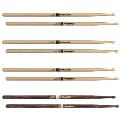 Promark Rebound 5A Hickory Drumstick, Acorn Wood Tip, FireGrain Bonus 4-Pack image 2