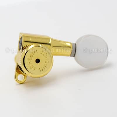 Hipshot 6-In-Line STAGGERED Closed-Gear Locking Mini Tuners OVAL PEARLOID - GOLD image 6