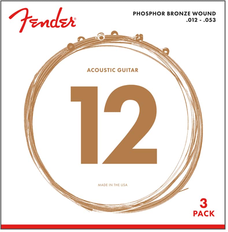 Fender 60L Phosphor Bronze Acoustic Guitar Strings Light Gauge 12-53 - 3 Pack image 1