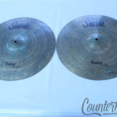 *Soultone 16"Vintage Old School Hi-Hats Cymbals Set B20 Hand Hammered Pair Dark* image 1