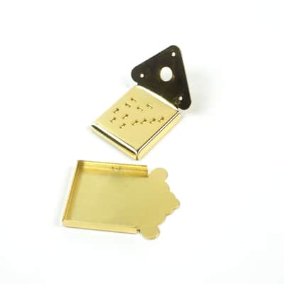 Mandolin or Cigar Box Guitar Tailpiece With Cover ,Ornate Pattern Gold Plated image 6