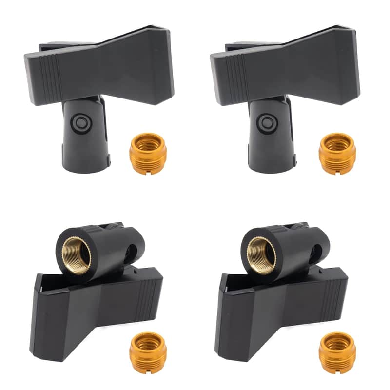 4pcs Microphone Clips with 5/8 Inch Male to 3/8 Inch Mic Clip Adapter, Universal Mic Clip for Microphone Mount, 180° Front-To-Back Rotation Mic Holder Clamp for Mic Stand image 1