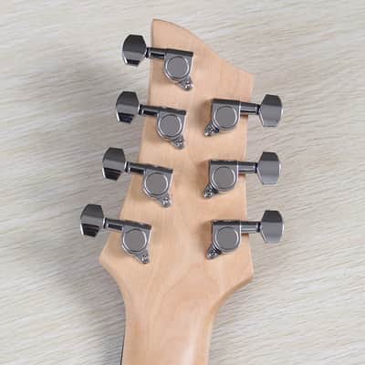 Metallic Blue 7 String Fanned Fret Custom Guitar, Solid Basswood Body with Maple Neck image 8