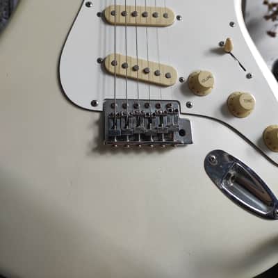 Encore  Stratocaster  1980's Pearl White Really Purdy Early Model Sounds Awesome! image 3