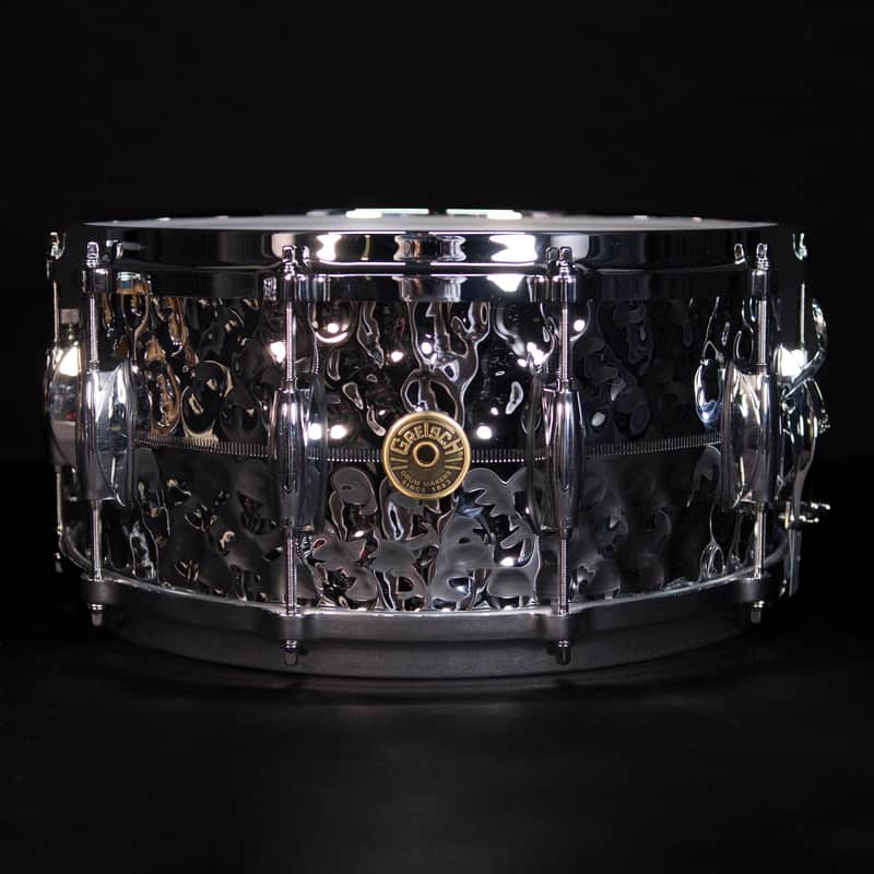 Gretsch 14" x 6.5" Hammered Chrome over Brass Snare Drum image 1