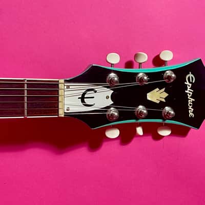 1998 Epiphone Riviera rare color Turquoise frequensator tailpiece image 10