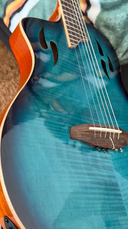 Ortega TourPlayer Series Nylon String Acoustic-Electric Guitar - RTPDLX-FMA-L, Left-handed, Flamed Mapled Blue image 1