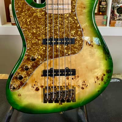 LEFTY Bass Mods Custom 5-String bass (strung righty): Poplar top, Birdseye Maple Fingerboard, image 1
