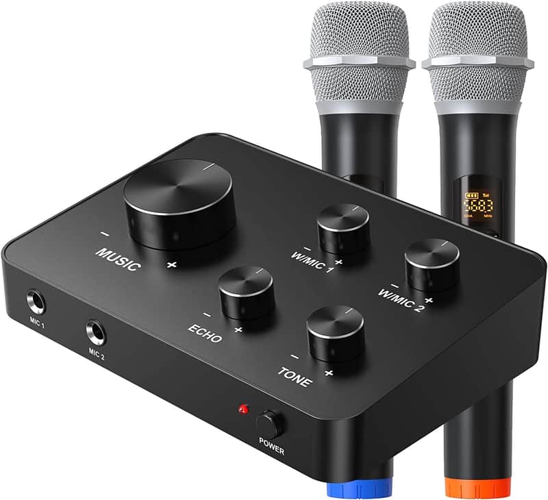 Rybozen Karaoke Wireless Microphone, UHF Dual Portable Wireless Microphone Systems for Karaoke, TV, PC, Party, DJ, Speaker, Meeting, Church, Wedding, Supports HDMI AUX Input/Out image 1