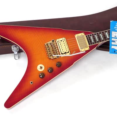 1983 Ibanez Rocket Roll RR550 Flying V - Cherry Sunburst Flamed Maple - Original Case & Hang Tag image 6