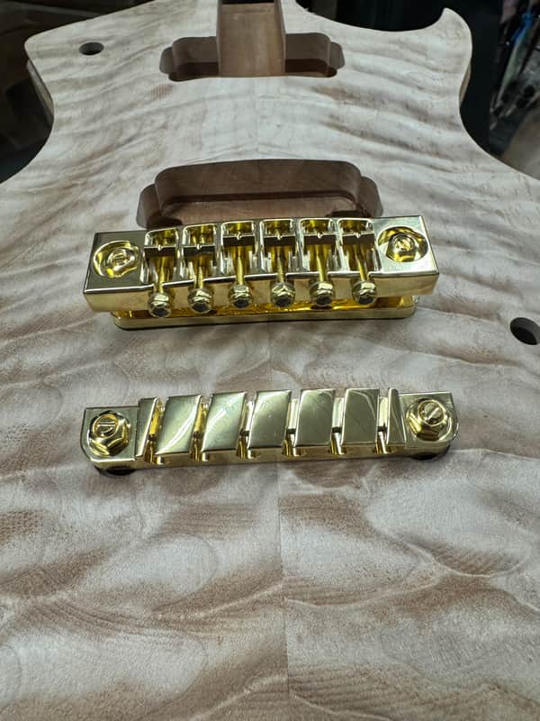 Carlino Rock Bottom Bridge /sustain block, tailpiece system 2025 - Real 14k Gold plating image 1