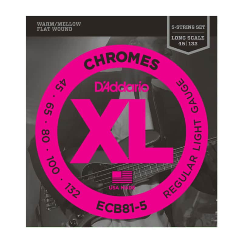D'Addario Bass Chromes Flat 45-132 45-65-80-100-132, ECB81-5 - String Set for 5 String Bass Guitar image 1