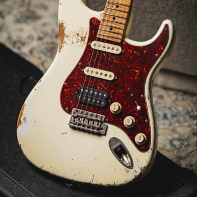 Luxxtone Choppa S Heavy Aging HSS-Vintage White w/Tortoise Pickguard & 1-Piece Roasted Flame Maple Neck image 1