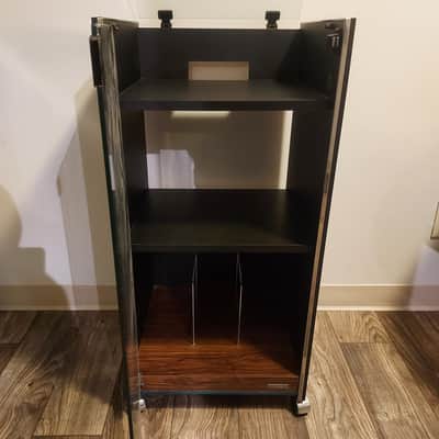 Vintage Fisher RA-128-2 Stereo Cabinet Wood Laminate Glass Door Open Top Wheels image 4
