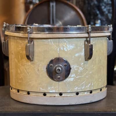 VINTAGE 1930's Leedy 9x13 Tacked Tom Drum in White Marine Pearl image 2