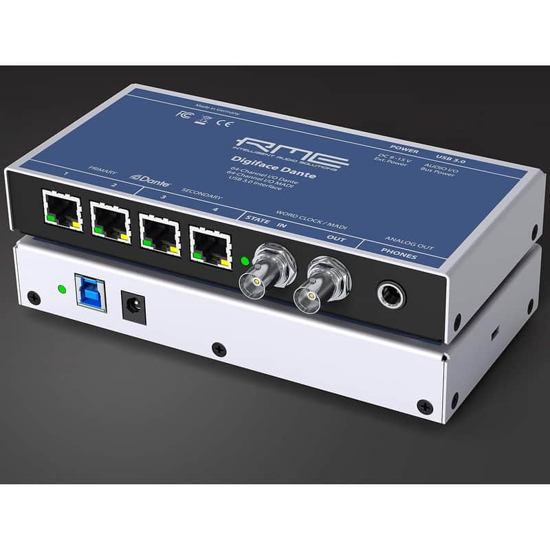 Immagine RME Digiface Dante Dante/MADI/USB 3.0 Audio Interface, 128-in/128-out, 24-bit/192kHz, with Headphone Output, Work Clock I/O, and Bus Power - 1