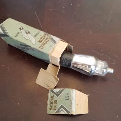 NU National Union Type 15 Box IOB Antique Vacuum Tube UY-Base, 5 Pins Sharp Cutoff RF Pentode Radio Engraved 1930s image 1