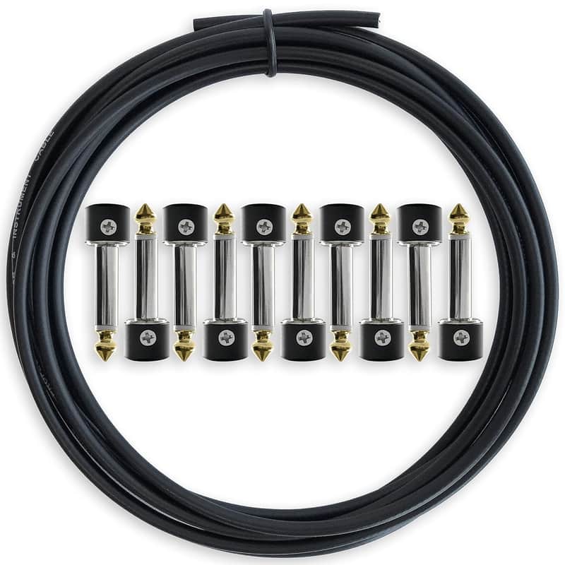 Solderless Pedalboard Cable Kit - No Cable Stripping Required, 10 Feet of Cable & 10 Gold Tip Connectors with Magnetic Screws & Screwdriver Make 5 DIY Custom Patch Cables image 1